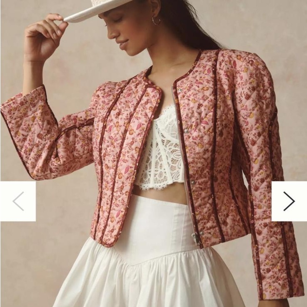 Anthropologie/Avec Les Filles Quilted Pink Puff Sleeve Jacket NWT